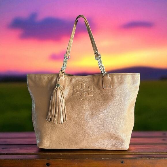 Tory Burch Handbags - Tory Burch Thea Full Leather Tote in Royal Tan with Gold Chain and Tassel